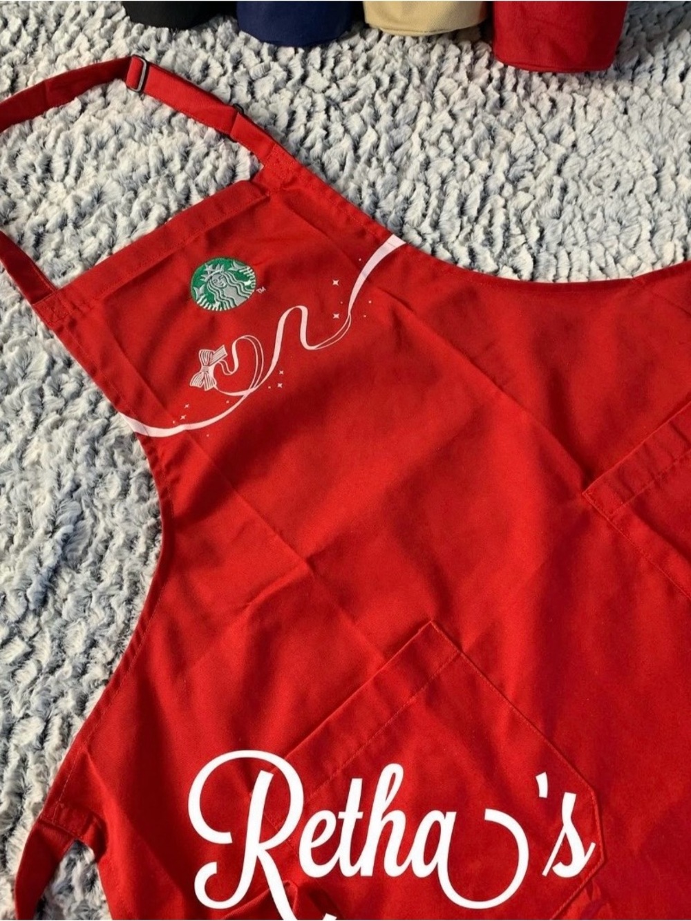 Starbucks Red Apron with White Ribbon Detail